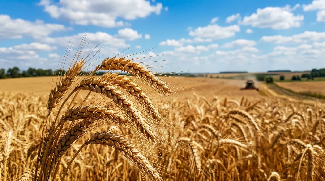 Golden Ukrainian wheat harvest field in the summer sun